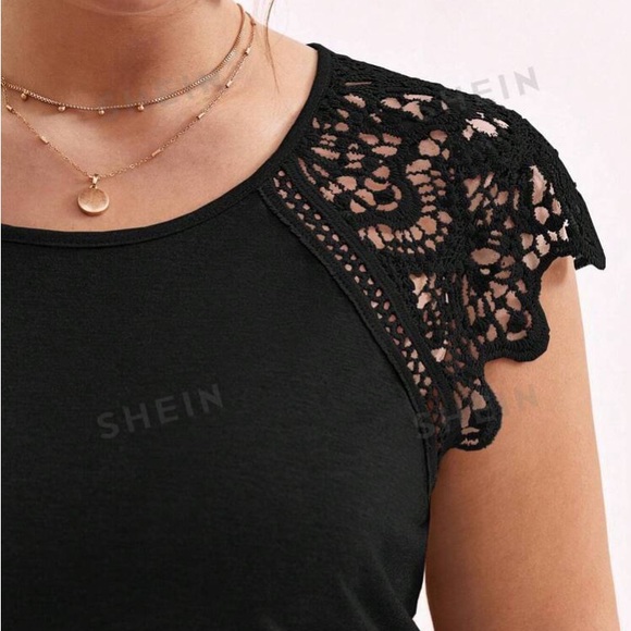🆕 Black T-shirt with Lace Sleeves!!!  Brand NEW !!! - Picture 4 of 10